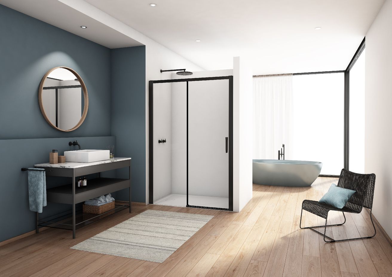 Ronal Divera Sprchové dveře 140 cm posuvné 2 dílné, černé matné/čiré D22S2B1400607 - galéria #6
