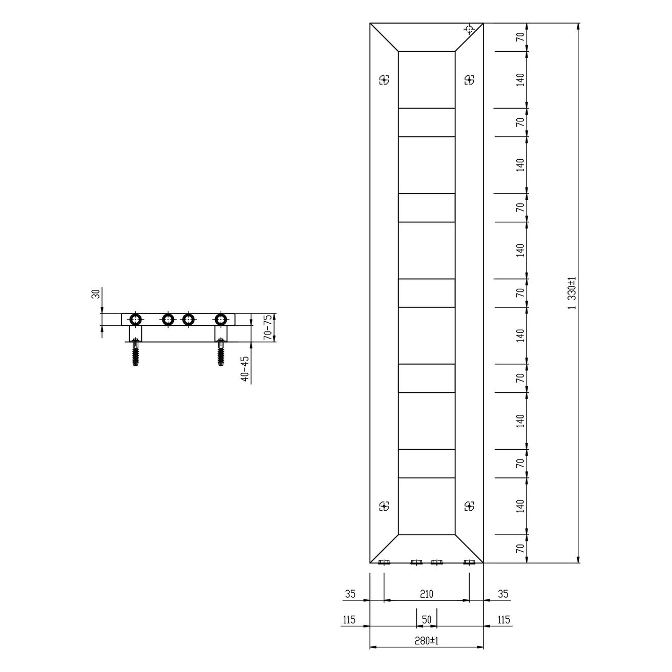 Sapho Block IR183 Radiátor kombinovaný, 28x133cm, biely mat - galéria #6