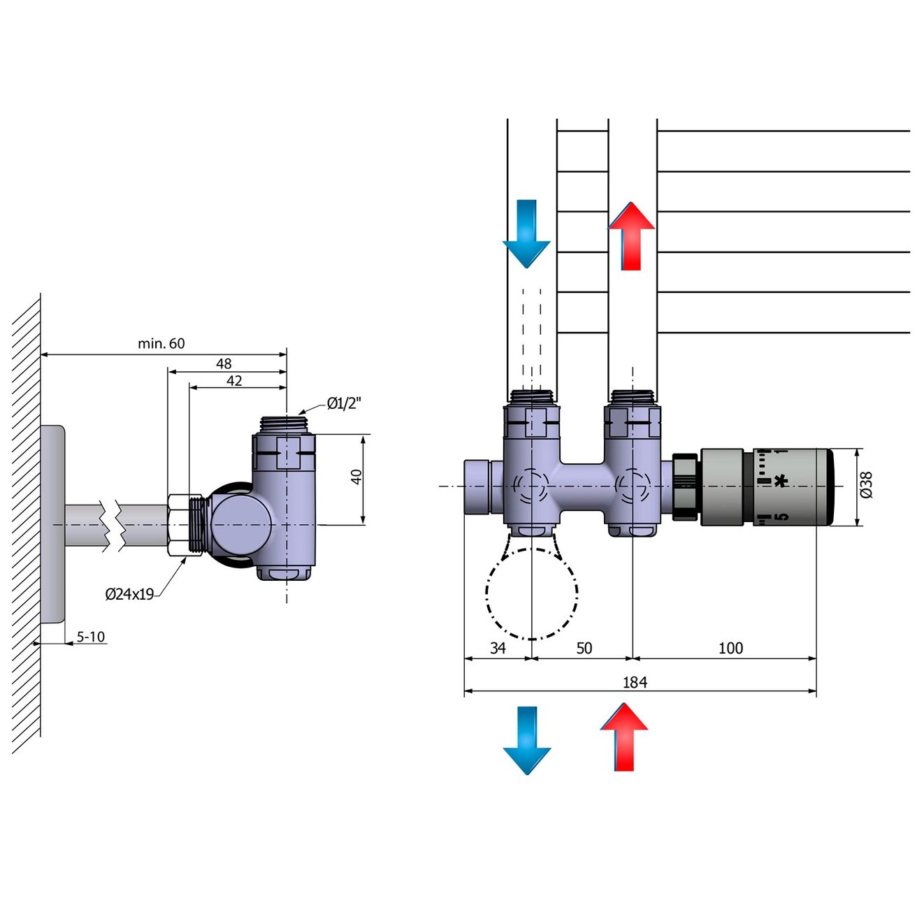 Sapho Twin Combi CP5510S Připojovací sada ventilů termostatická, pravá, nerez mat - galéria #2