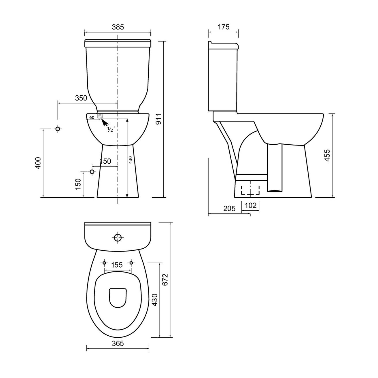 Creavit Handicap WC kombi, zvýšené sedadlo, spodný odpad, biela BD305 - galéria #1