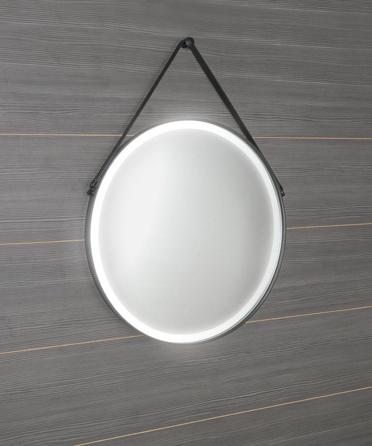 Sapho Orbiter Okrúhle zrkadlo s LED svetlom, s koženým remienkom, 70 cm, matná čierna, ORL070 - galéria #2