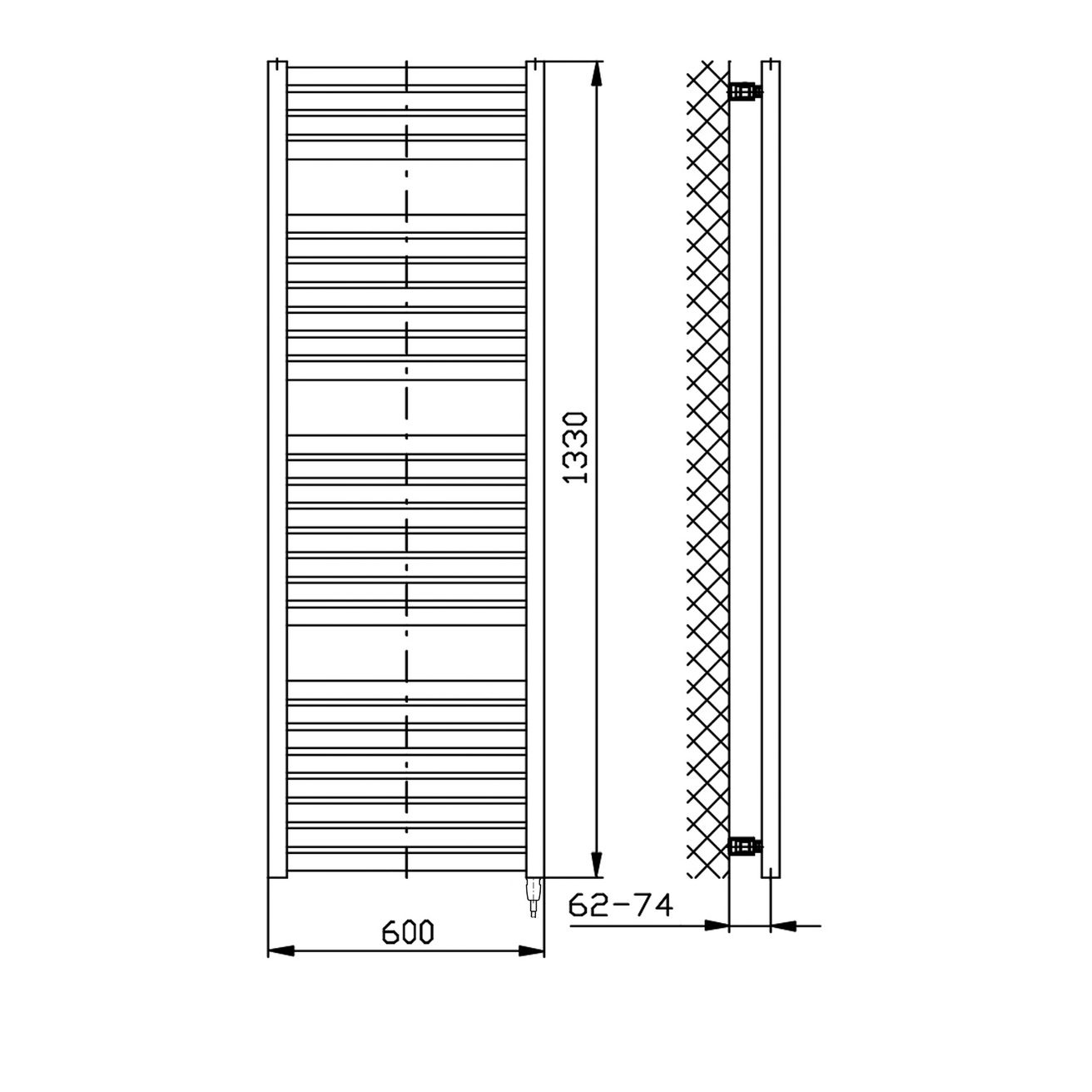 Aqualine TONDI-E DE480T Elektrický rovný radiátor, 60x133cm, biely - galéria #4