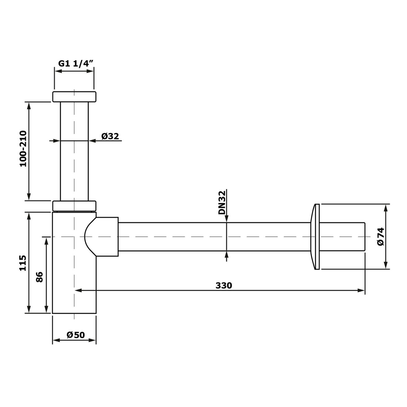 Bruckner Umývadlový sifón 5/4", okrúhly DN32 mm, chróm 151.209.1 - galéria #1