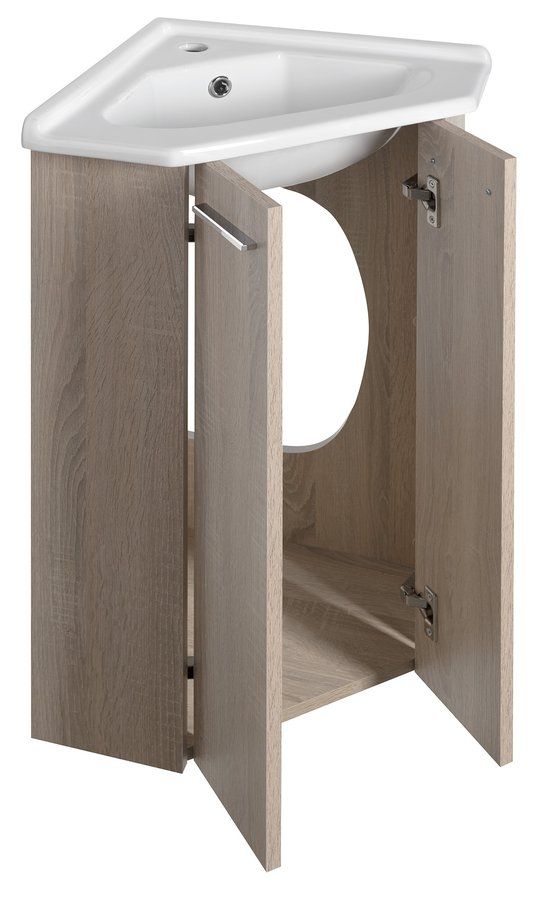 Aqualine Zoja Rohová umývadlová skrinka 39x74x39 cm, dub platina 50344 - galéria #2