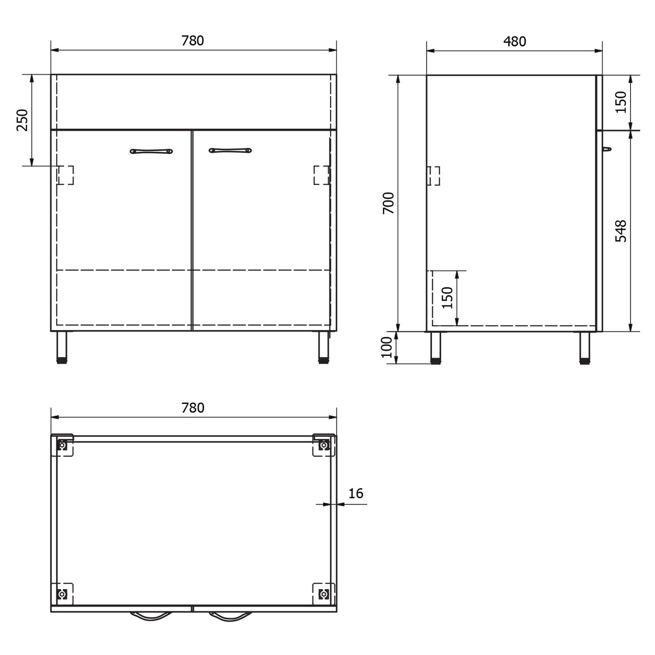 Aqualine Skrinka pod umývadlo 78 x 70 x 48 cm, biela 57036 - galéria #3