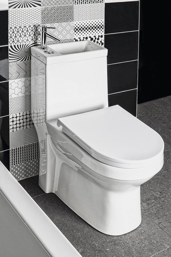 Aqualine Hygie Combi WC s integrovaným umývadlom, vario odpad, biela PB104W - galéria #2