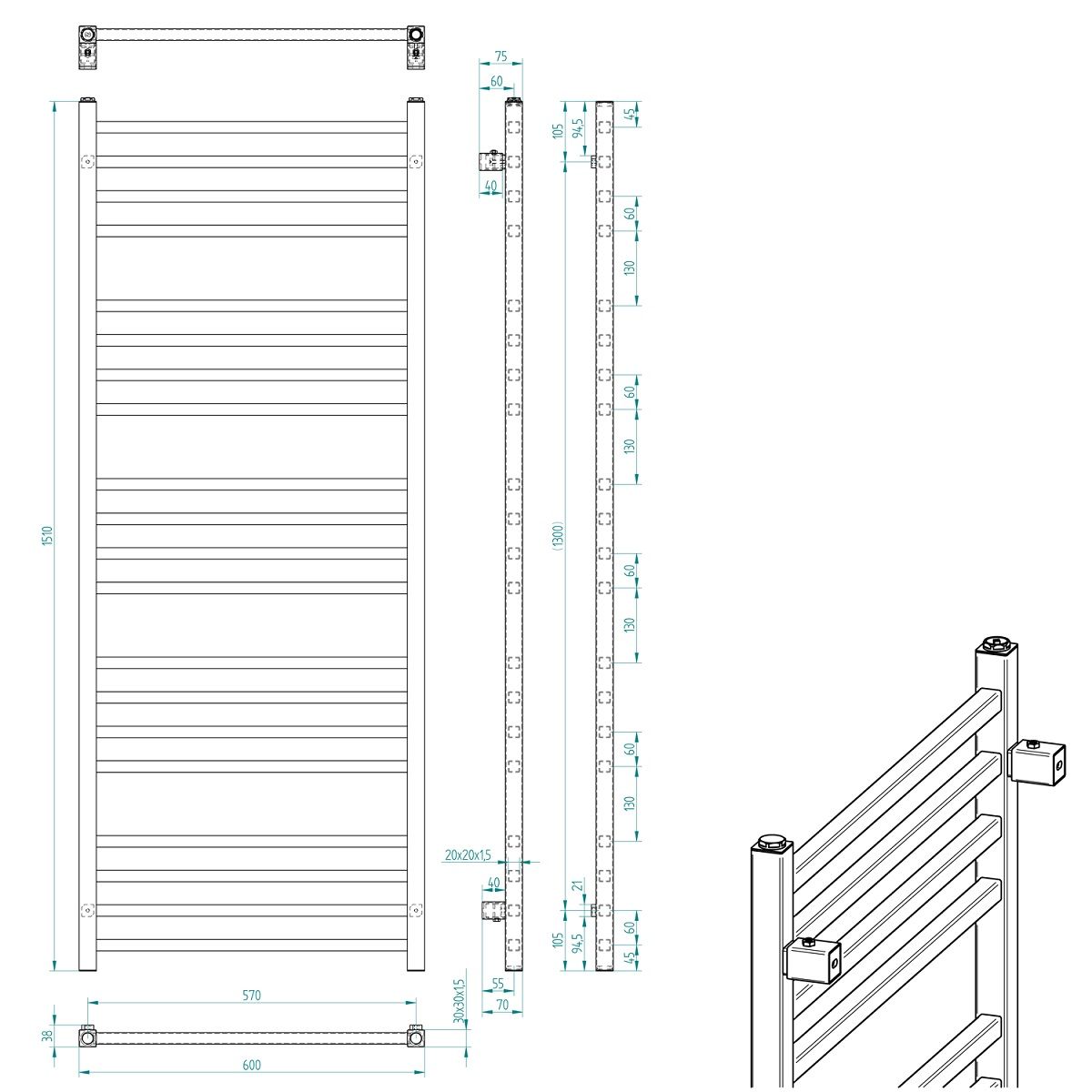 Sapho Metro ME60151BM Radiátor kombinovaný, 60x151 cm, čierny mat - galéria #5