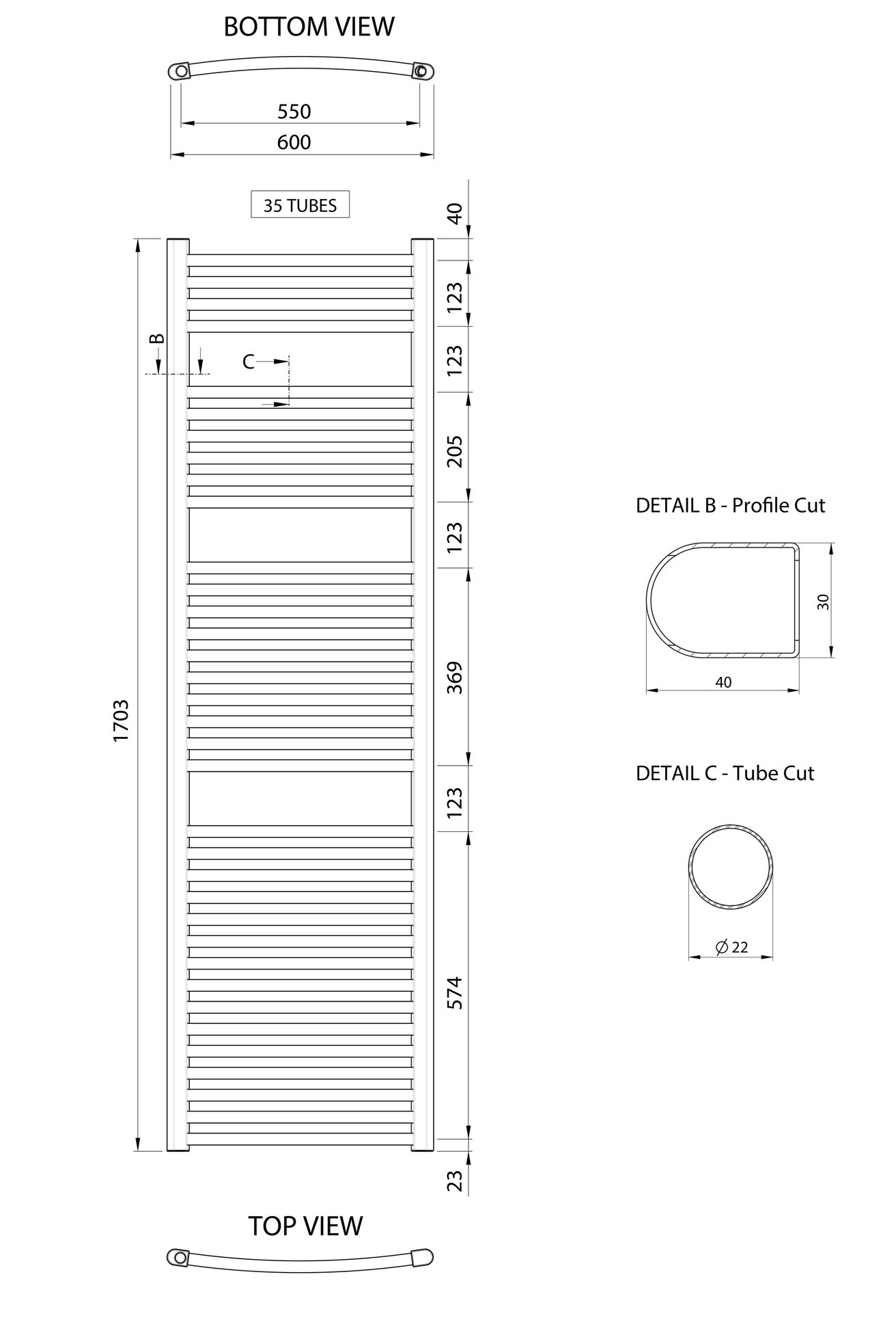Aqualine Alya LLC205 Radiátor kombinovaný, 60x170,3cm, chróm - galéria #4