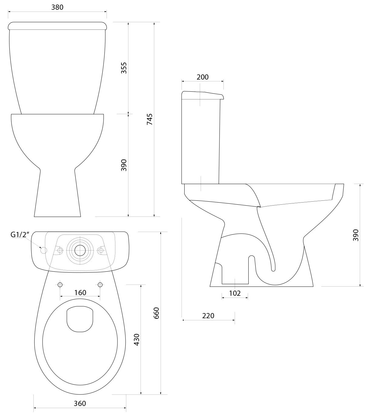 Aqualine Manuel WC kombi mísa s nádržkou 3/6l, spodní - bílá PS8814 - galéria #4
