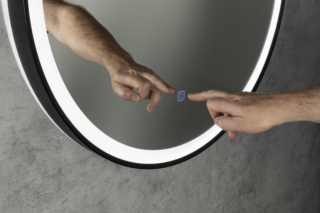 Aqualine Okrúhle LED zrkadlo 60 cm, dotykový senzor, kožený remienok, matná čierna SG060 - galéria #5