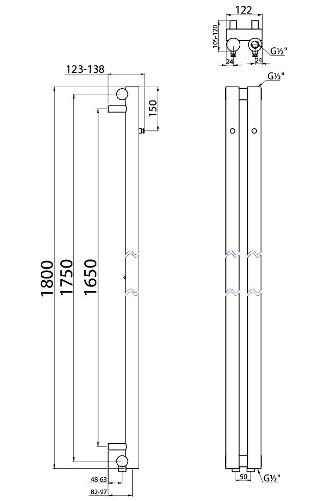 Sapho Pilon IZ123CR Radiátor kombinovaný 12,2x180cm, chróm - galéria #5