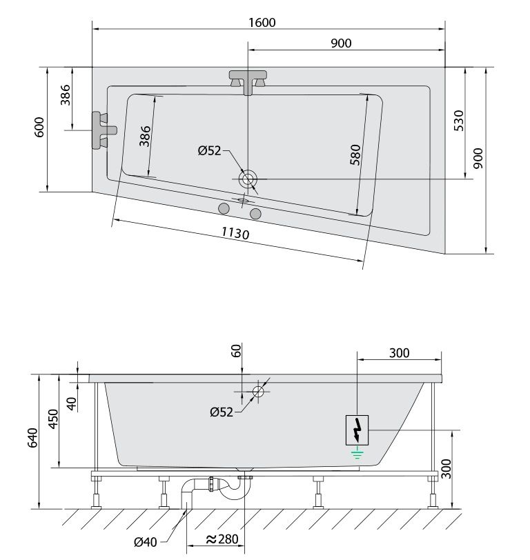 Polysan 81541.5010 Hydromasážna vaňa 160x90x45cm, pravá-Highline Hydro, chróm - galéria #1