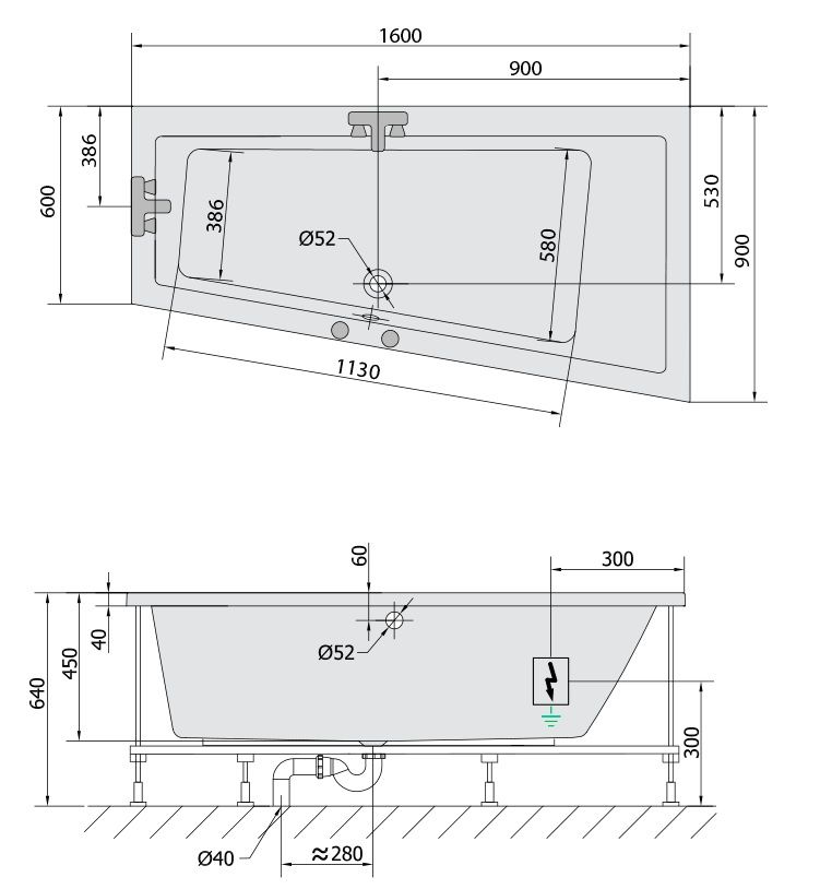 Polysan 81541.6010 Hydromasážna vaňa 160x90x45cm, pravá-Highline Hydro-Air, chróm - galéria #1