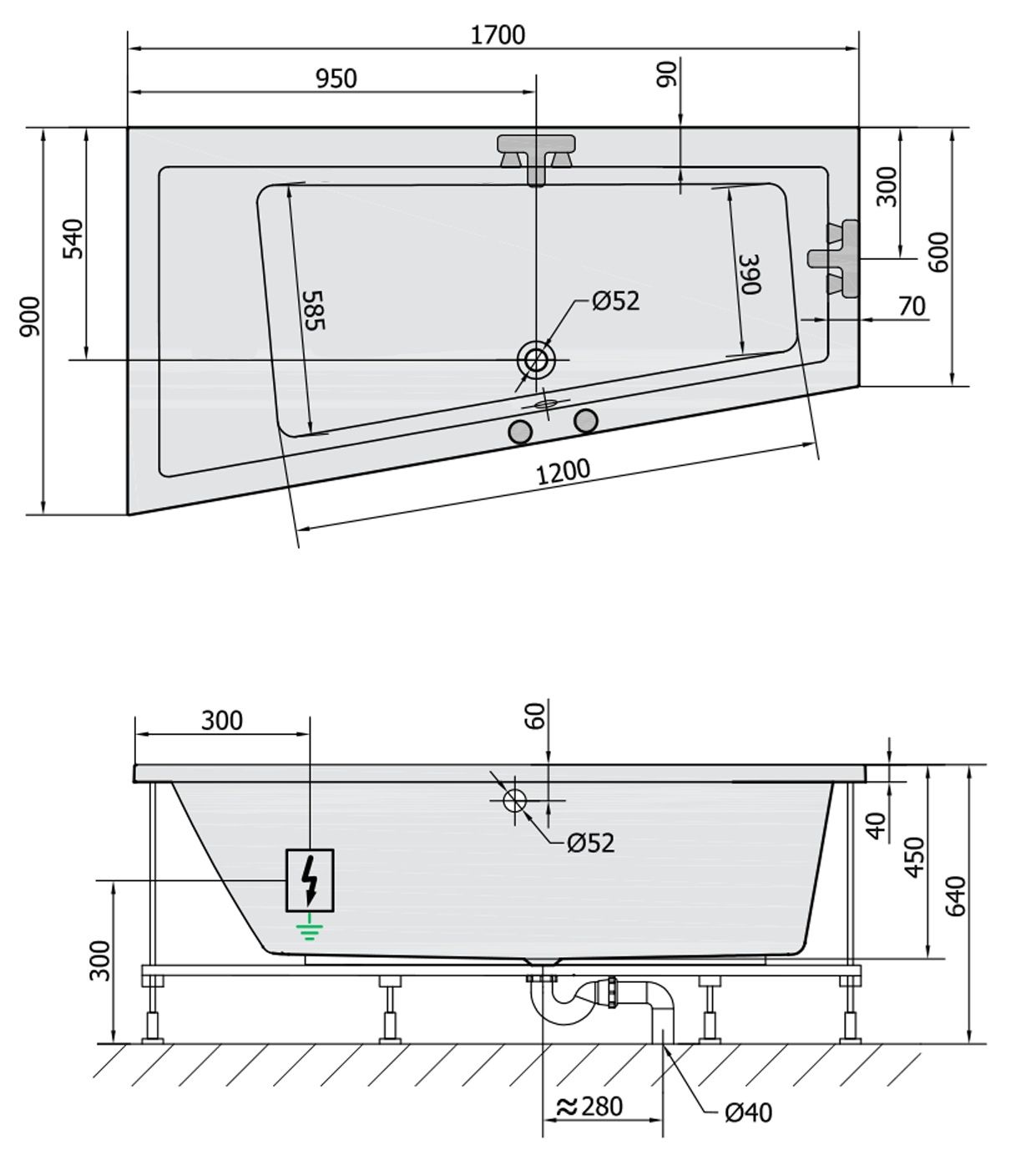 Polysan 81111.2010 Hydromasážna vaňa 170x90x45cm, ľavá-Active Hydro-Air, chróm - galéria #1