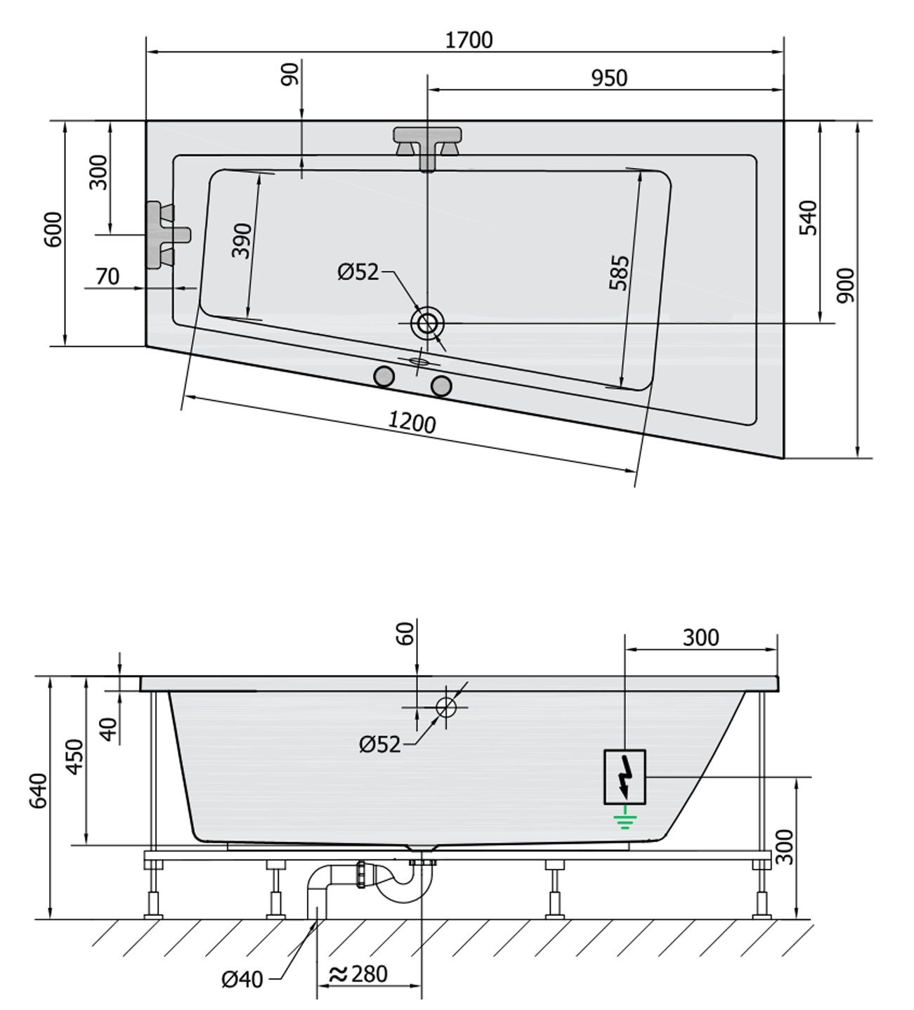 Polysan 81511.4010 Hydromasážna vaňa 170x90x45cm, pravá-Attraction Hydro-Air, chróm - galéria #1