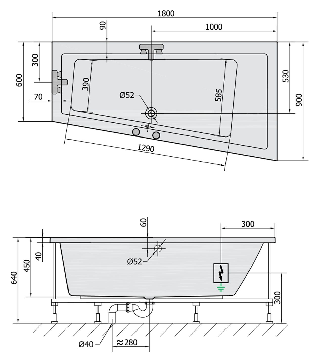 Polysan 78771.6010 Hydromasážna vaňa 180x90x45cm, pravá-Highline Hydro-Air, chróm - galéria #1