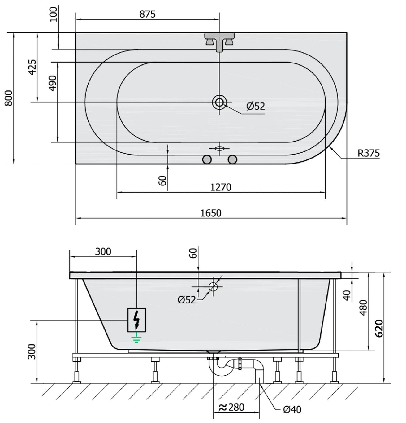 Polysan 33611.1010 Hydromasážna vaňa 165x80x48cm, ľavá-Active Hydro, chróm - galéria #1