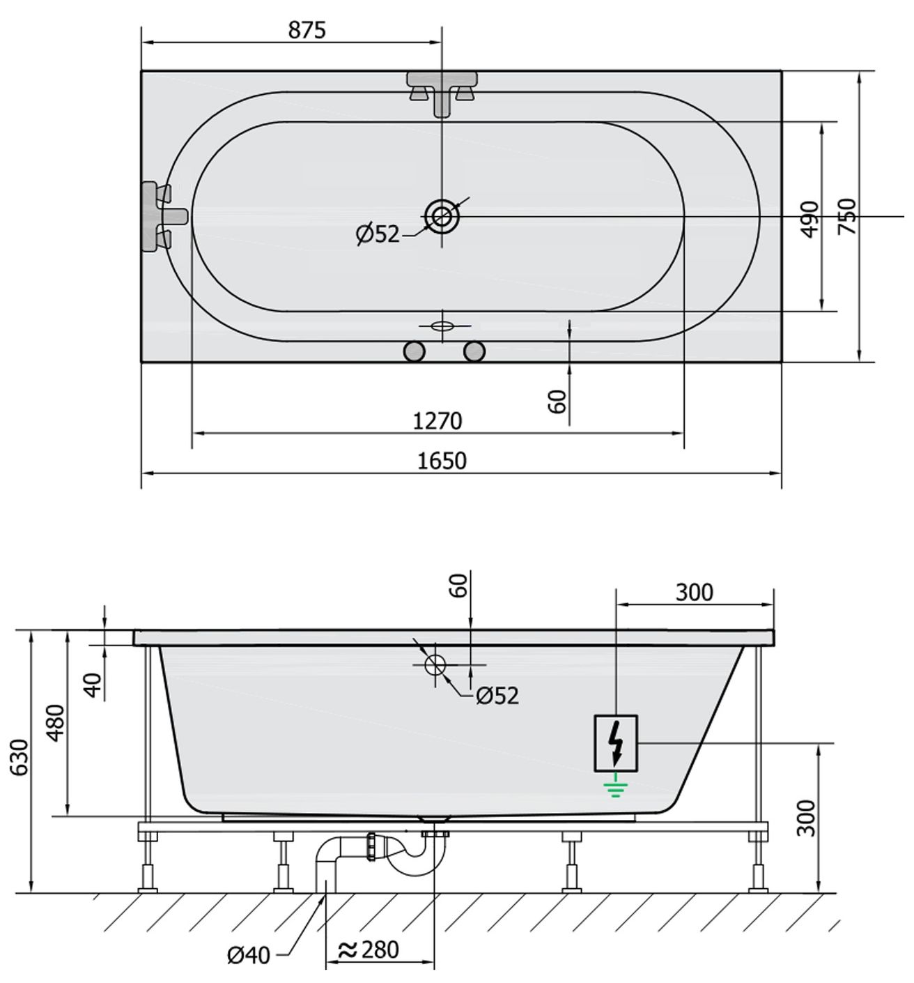 Polysan 32611.4010 Hydromasážna vaňa 165x75x48cm, Attraction Hydro-Air, chróm - galéria #1