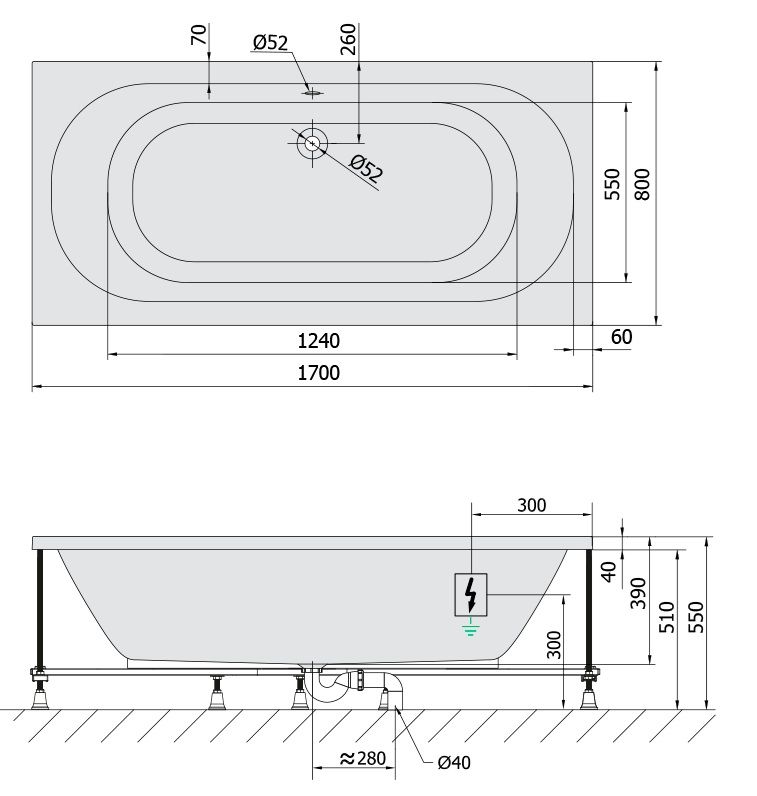 Polysan 71745.1010 Hydromasážna vaňa 170x80x39cm, Active Hydro, chróm - galéria #1