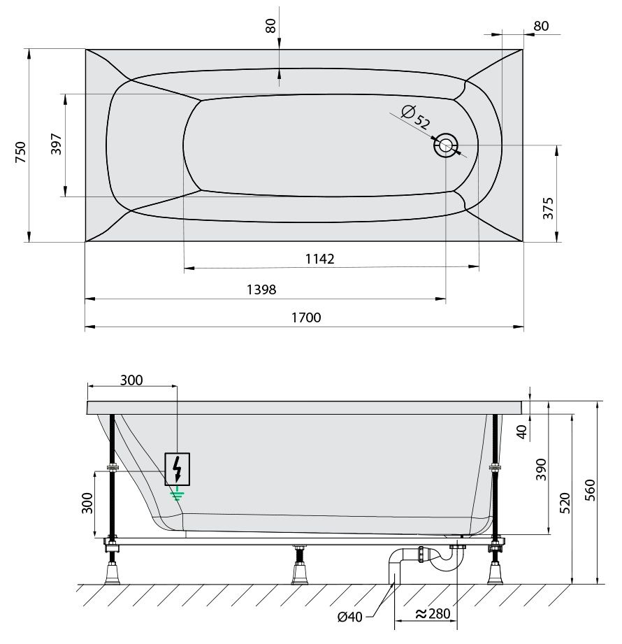 Polysan 26711.3010 Hydromasážna vaňa 170x75x39cm, Attraction Hydro, chróm - galéria #1