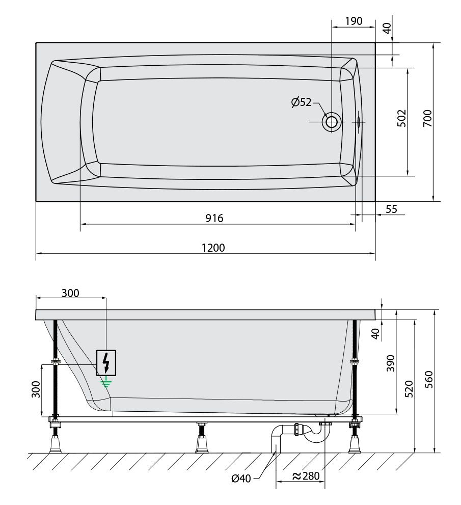 Polysan 25111.3010 Hydromasážna vaňa 120x70x39cm, Attraction Hydro, chróm - galéria #1