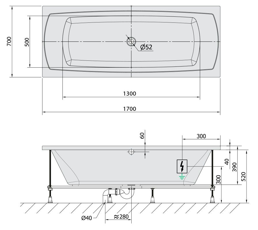 Polysan 72230.4010 Hydromasážna vaňa 170x70x39cm, Attraction Hydro-Air, chróm - galéria #1