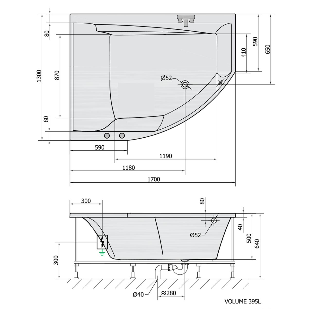 Polysan Tandem L Hydromasážna vaňa 170x130x50 cm, ľavá, Highline Hydro-Air, biela 96611.6010 - galéria #1