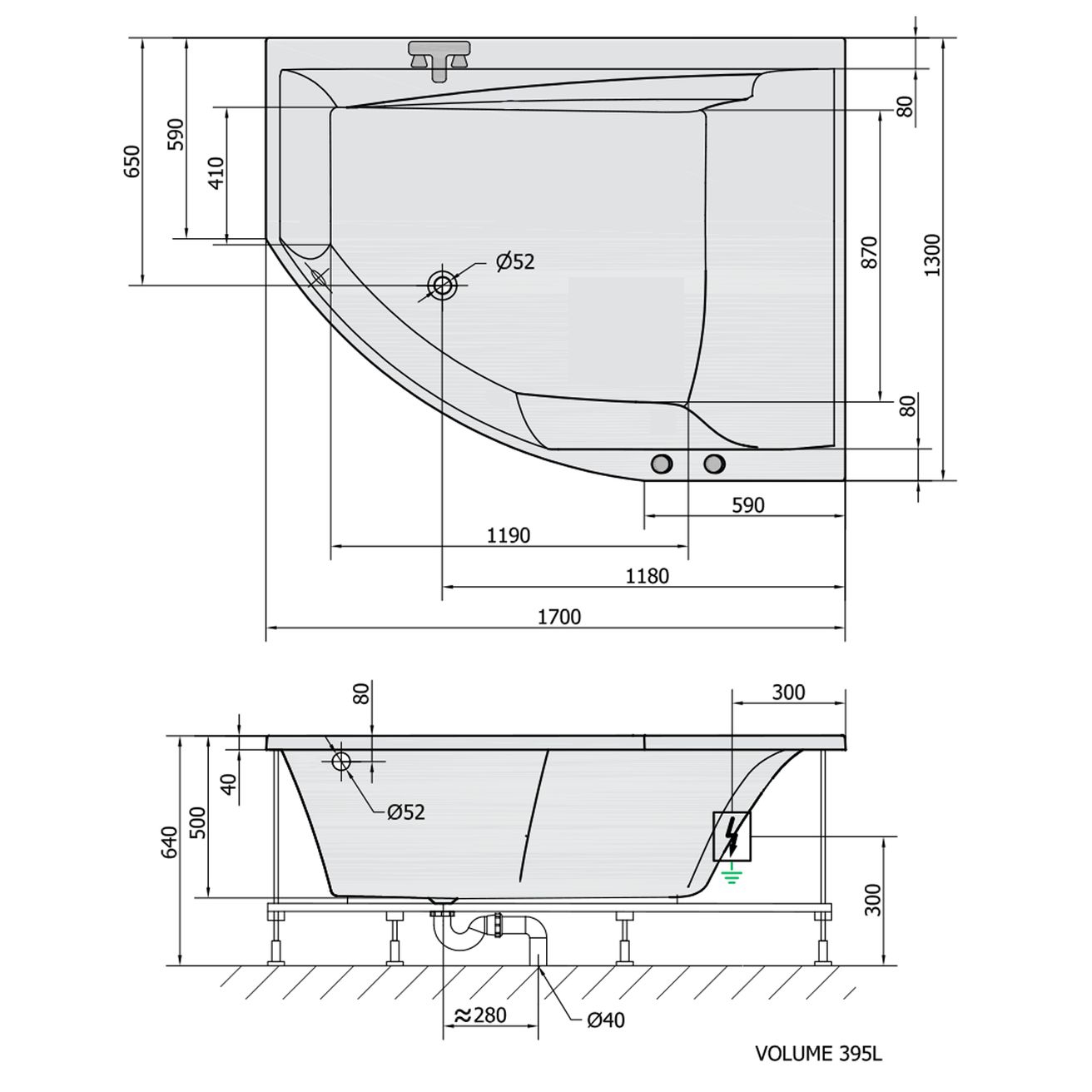 Polysan Tandem R Hydromasážna vaňa 170x130x50 cm, pravá, Active Hydro, biela 97611.1010 - galéria #1