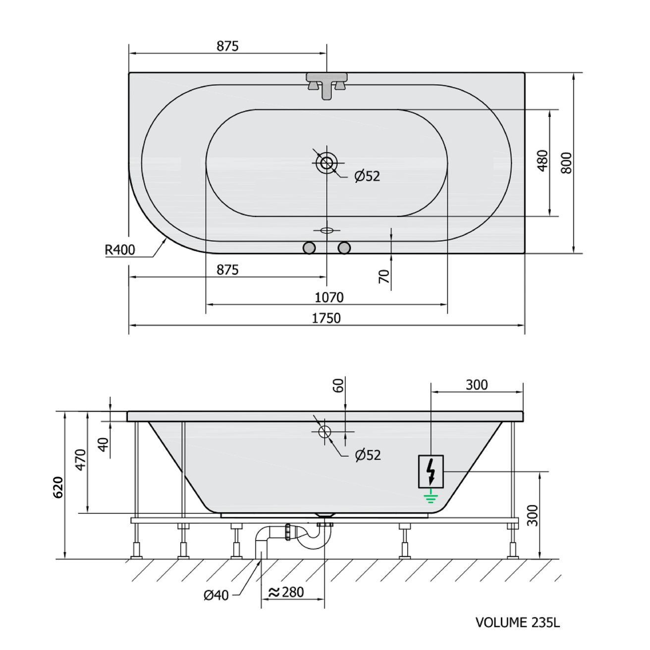 Polysan Viva R Hydromasážna vaňa 175x80x47 cm, pravá, Attraction Hydro, biela 78119.3010 - galéria #2