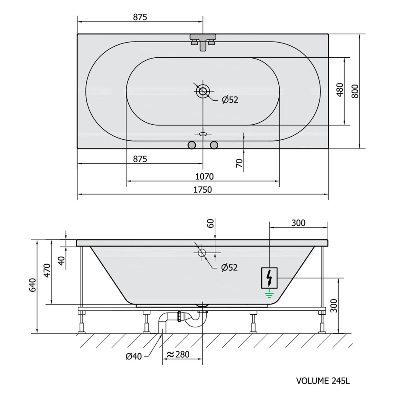 Polysan Viva B Hydromasážní vana 175x80x47 cm, Active Hydro, bílá 88119.1010 - galéria #1