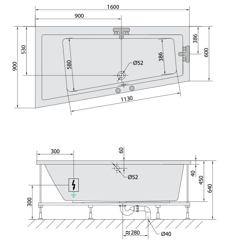 Polysan 81521.3010 Hydromasážna vaňa 160x90x45cm, ľavá-Attraction Hydro, chróm - galéria #1