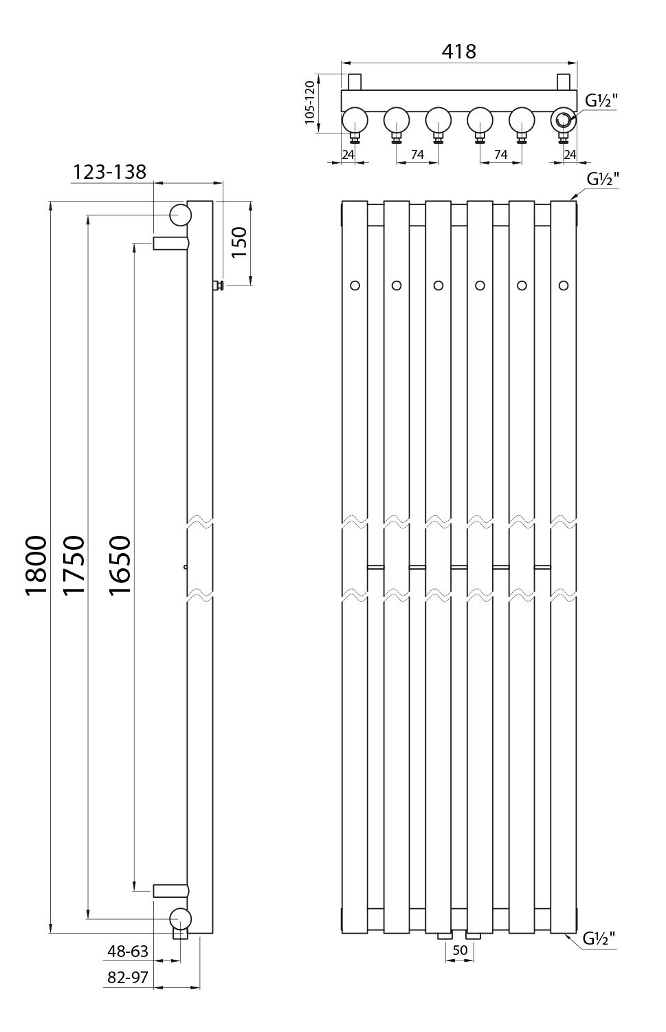 Sapho Pilon IZ131T Radiátor kombinovaný, 41,8x180 cn, bílá mat - galéria #6