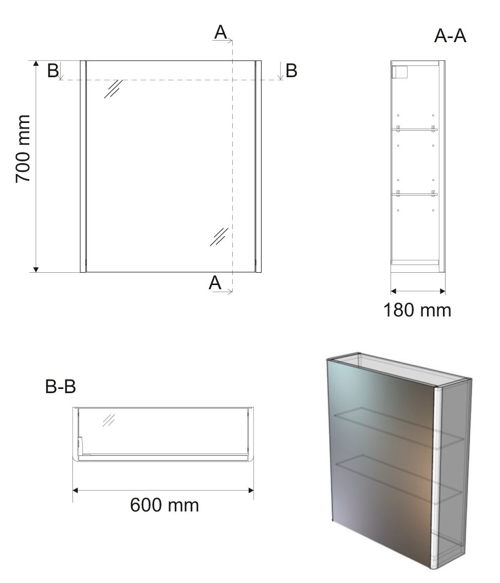 Aqualine Deneb Galerka 60x70x18 cm L/P, bílá mat DN060 - galéria #4
