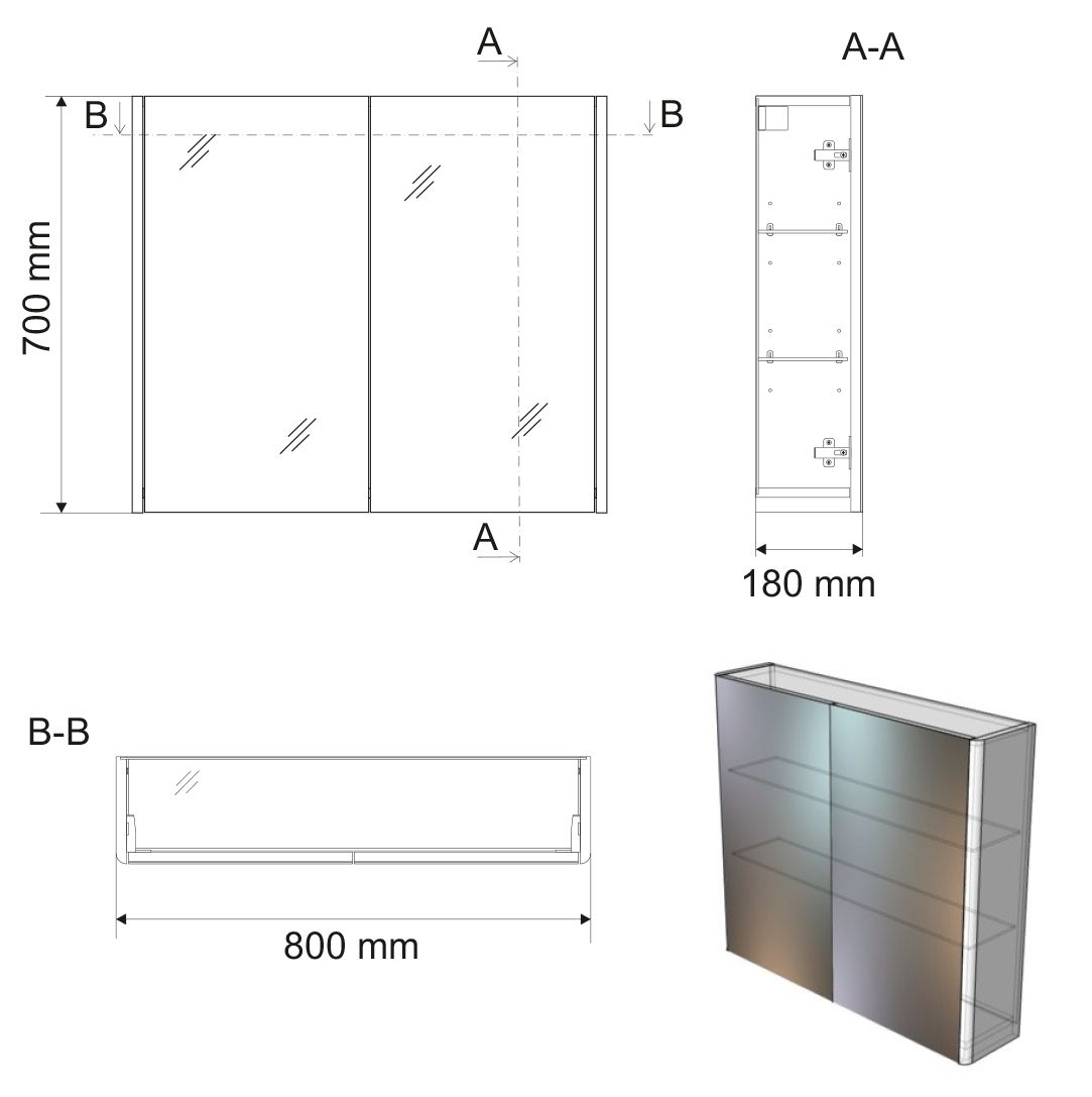 Aqualine Deneb Galerka 80x70x18 cm, bílá mat DN080 - galéria #2