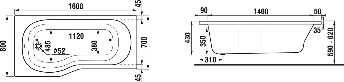 Jika Tigo Asymetrická vaňa 160x80 cm, ľavá, biela H2212100000001 - galéria #1
