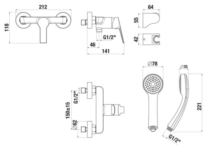 Jika Cubix Sprchový set s baterií, matná černá H3312I77161311 - galéria #1