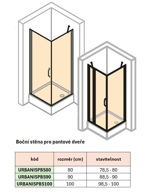 EBS Urbanis Boční stěna 90 cm pro pantové dveře, stříbrná lesk/čiré sklo - galéria #1