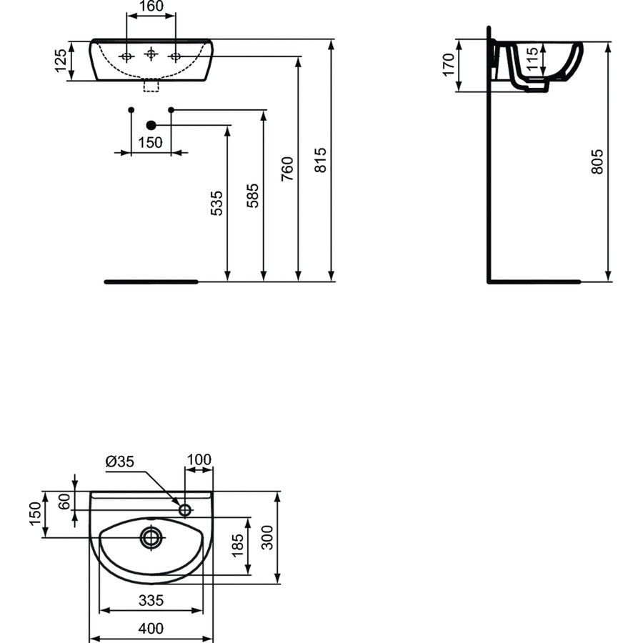 Ideal Standard Vidima Umývadlo 40 cm s otvorom vpravo, biele - galéria #1