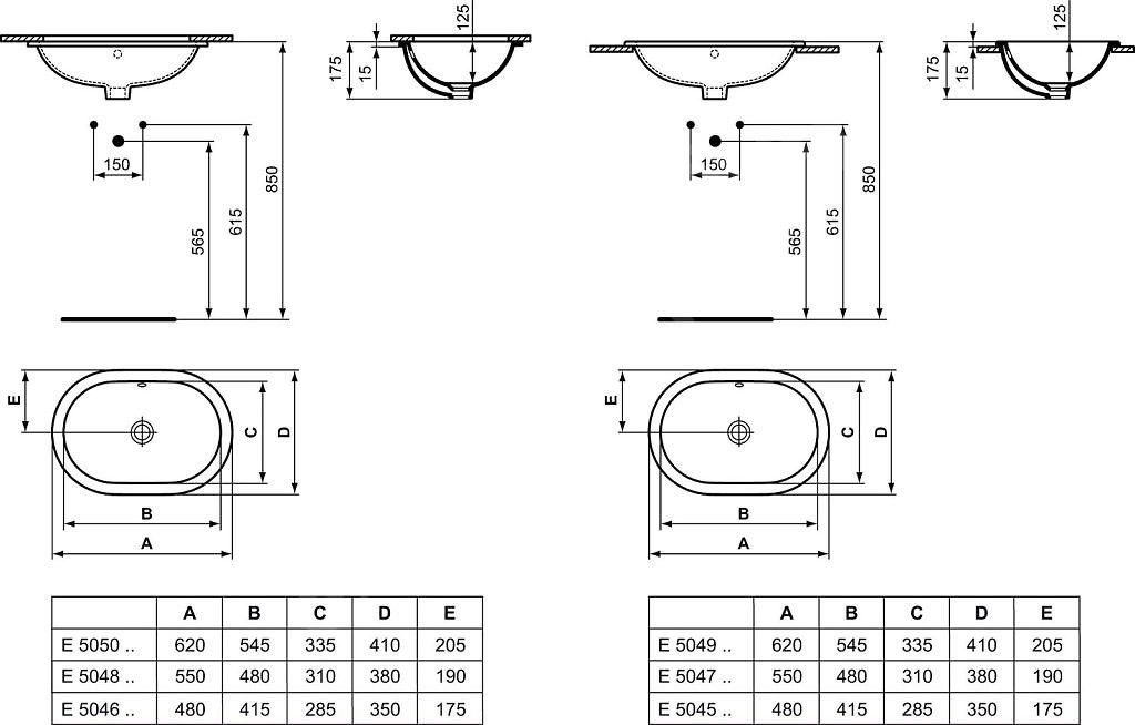 Ideal Standard Connect Umývadlo zapustené oválne 62 cm E504901 - galéria #1