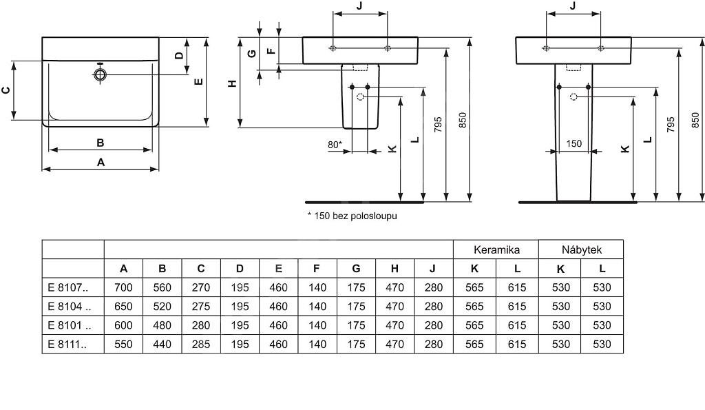 Ideal Standard Connect Umývadlo 60 cm, s prepadom, bez otvoru pre batériu E810101 - galéria #1