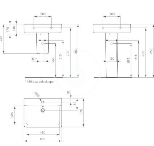 Ideal Standard Connect Space Umývadlo Cube 55x37,5x17,5 cm, Ideal Plus biela E7140MA - galéria #1