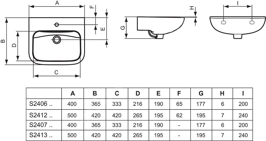 Ideal Standard Contour 21 Umývadlo 50 cm, bez prepadu, bez otvoru pre batériu S241301 - galéria #1