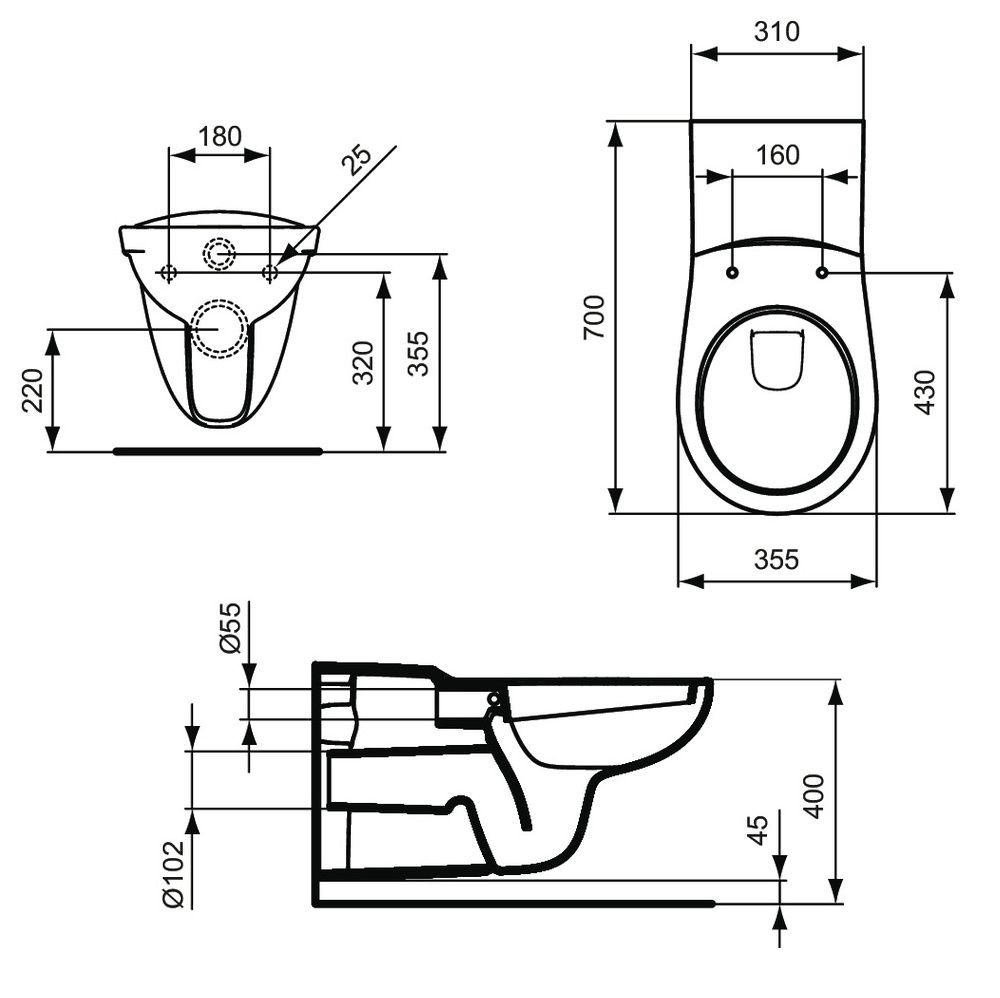 Ideal Standard Contour 21 Závesné WC pre telesne postihnutých V340401 - galéria #1