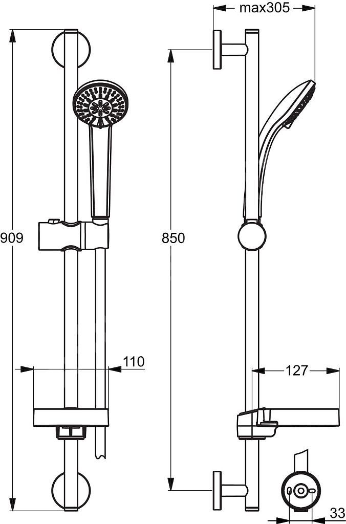 Ideal Standard Idealrain Sprchový set 900 mm S3 s ručnou sprchou 80 mm, 3 trysky, chróm B9504AA - galéria #1