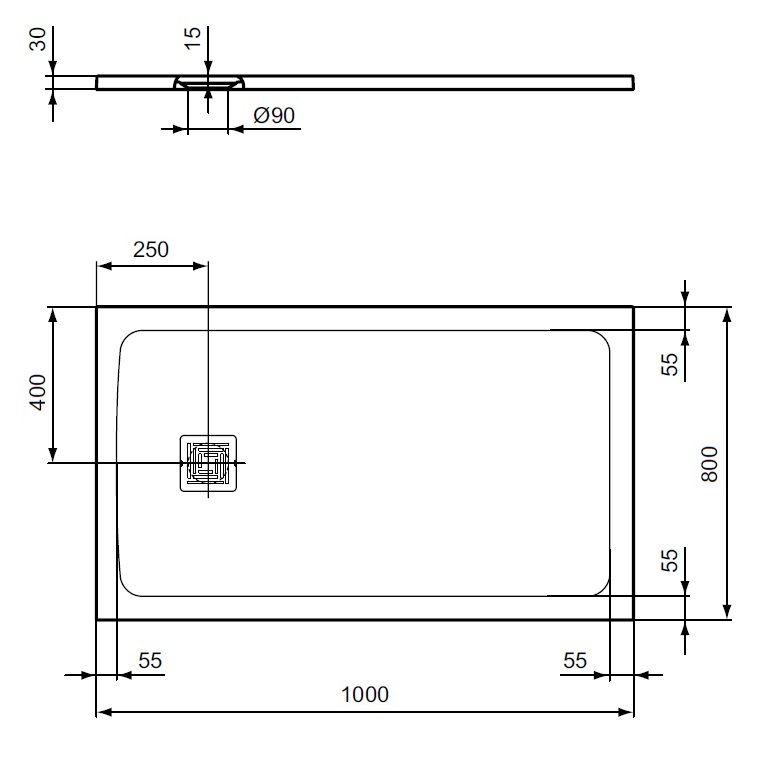 Ideal Standard UltraFlat S+ Sprchová vanička obdĺžniková 100x80x3cm, bez odpadu T5596FV - galéria #4