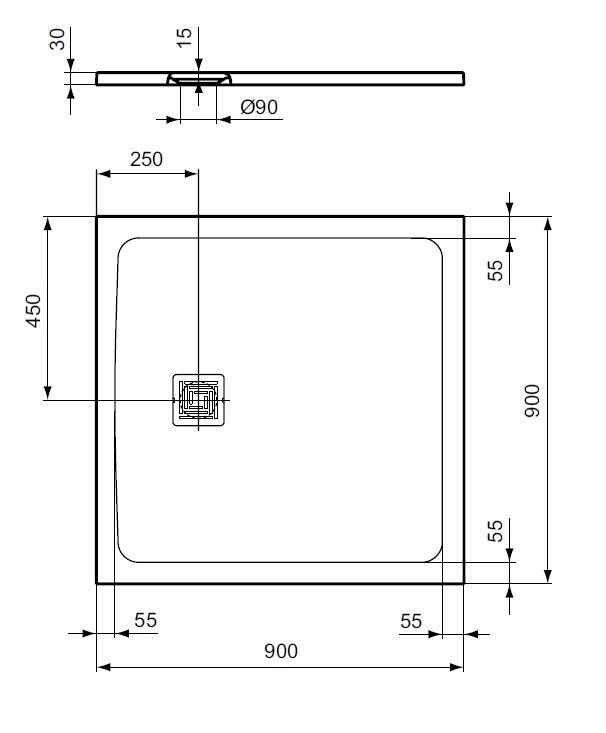 Ideal Standard UltraFlat S+ Sprchová vanička štvorcová 90x90x3cm, bez odpadu T5597FS - galéria #4