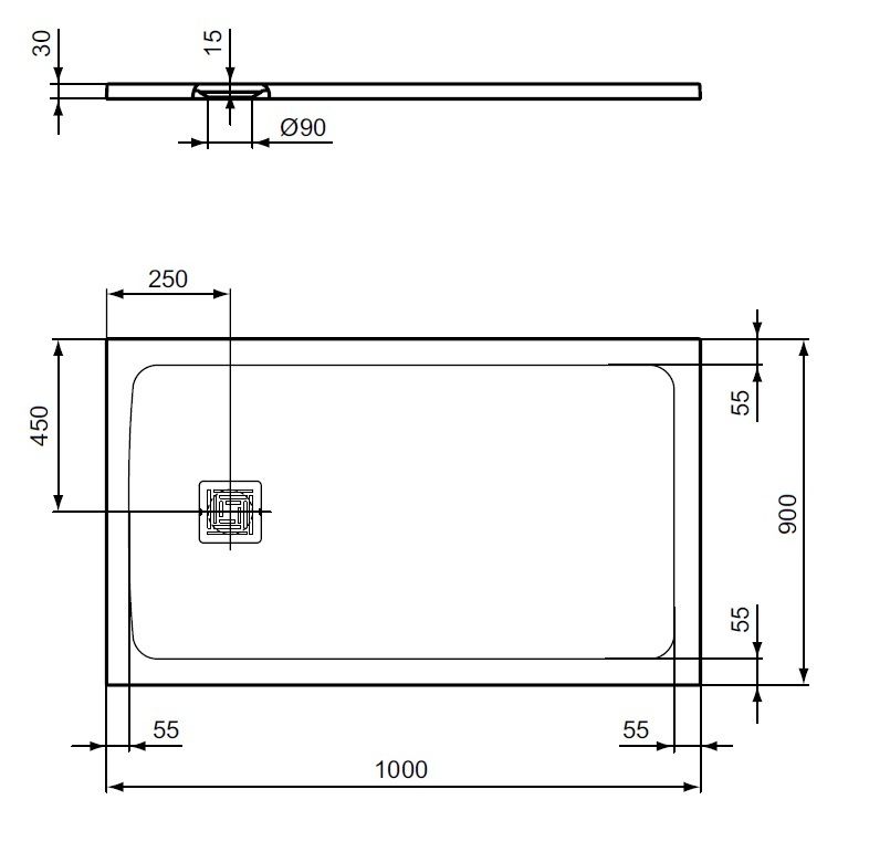 Ideal Standard UltraFlat S+ Sprchová vanička obdélník 100x90x3cm, černá T5607FV - galéria #4