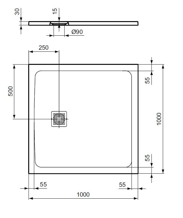 Ideal Standard UltraFlat S+ Sprchová vanička štvorcová 100x100x3cm, bez odpadu T5608FT - galéria #4