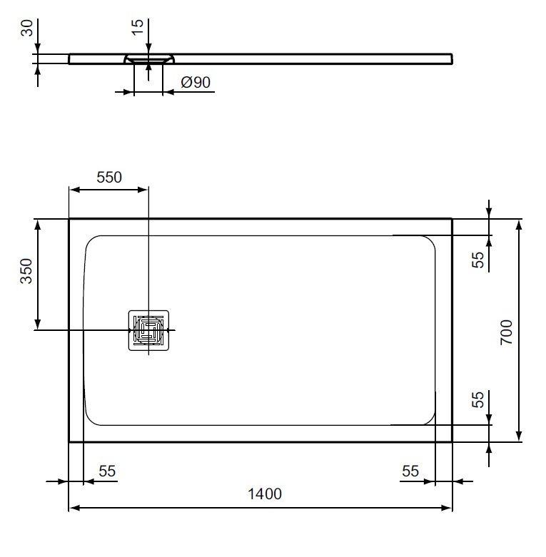 Ideal Standard UltraFlat S+ Sprchová vanička obdĺžniková 140x70x3cm, bez odpadu T5613FV - galéria #4