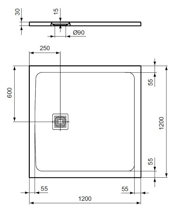 Ideal Standard UltraFlat S+ Sprchová vanička štvorcová 120x120x3cm, bez odpadu TE1190 - galéria #4